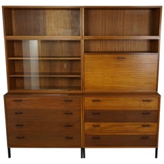 Retro Wooden Teak Metal and Glass Modular Wall Unit From the 1950s