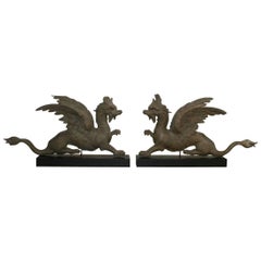 Pair of 19th Century, French Carved Wooden Dragon Figures