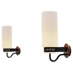 Vintage Stilnovo Pair of Sconces Brass and Glass, Italy, 1960