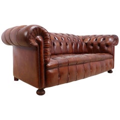 Brown Leather Buttoned Chesterfield