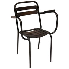 Vintage Garden Chair, Waxed Wood and Patinated Iron, circa 1950