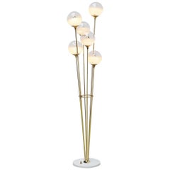 Vintage Stilnovo Alberello Floor Lamp Marble Brass Glass, Italy, 1960