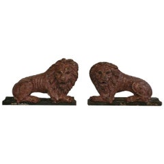 Pair of Late 18th Century Carved Wooden Lions