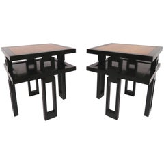 Signed James Mont Asian Style Two-Tone End Tables, circa 1940s