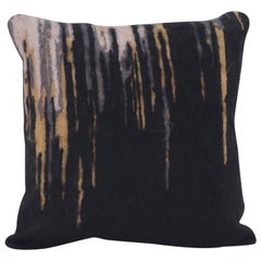 Handcrafted Embroidered Pillow Black White Gold and Grey Mohair Copper Metallic