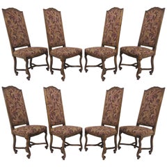 Set di otto sedie da pranzo francesi con schienale alto intagliato in stile Luigi XIV