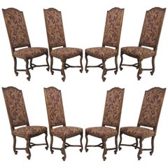 Set of Eight French Louis XIV Style Carved High Back Dining Chairs