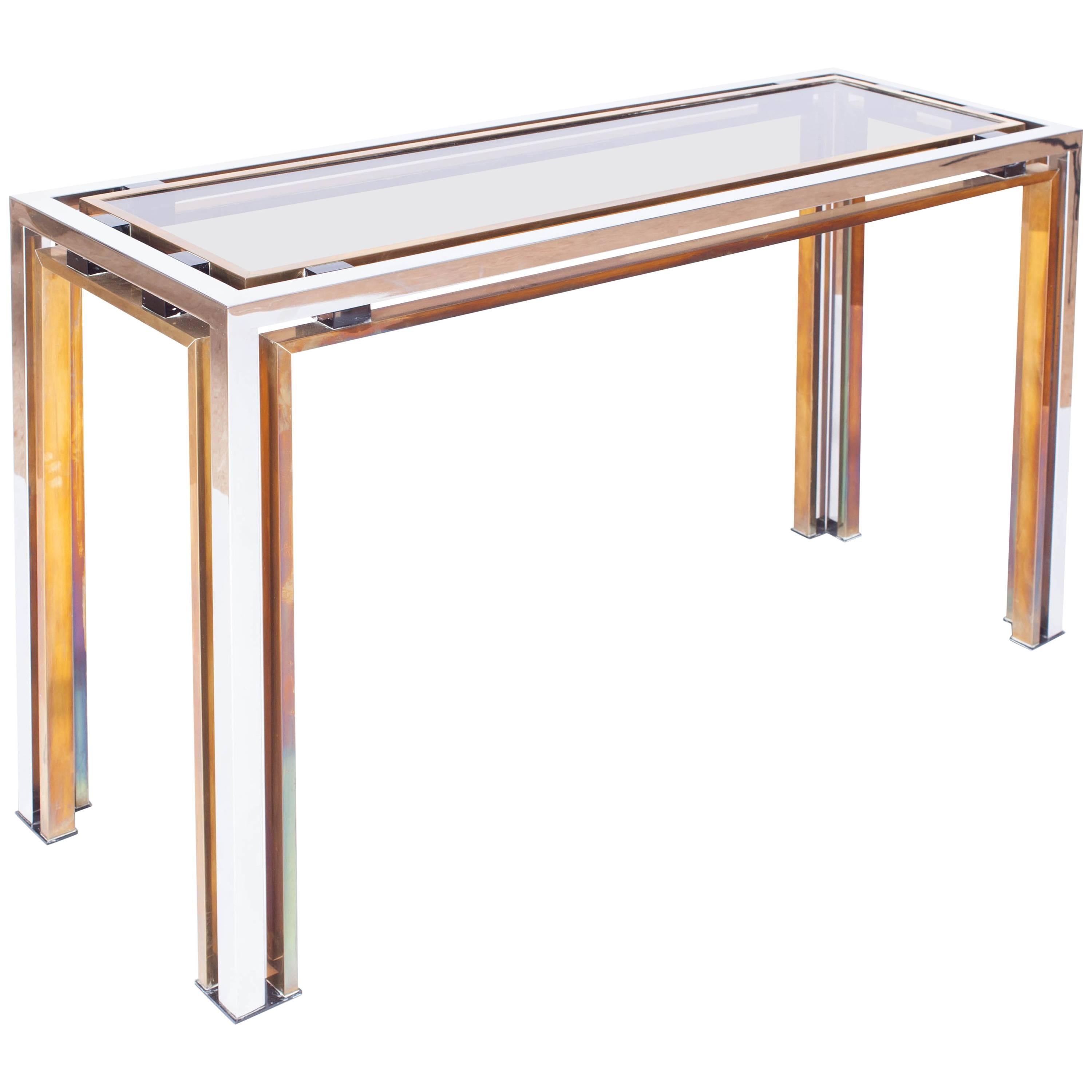 Romeo Rega Console Table in Brass and Chrome