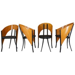 Set of Four Wooden and Metal Italian Design Dining Armchairs