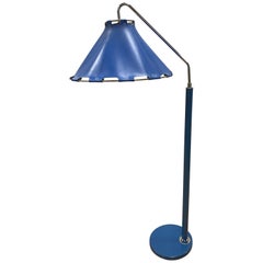 Midcentury Floor Lamp Royal Blue Leather Gerald Thurston Lightolier