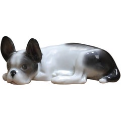 Vintage Porcelain lying French Bulldog Puppy, Pfeffer Gotha Germany, 1934-1942