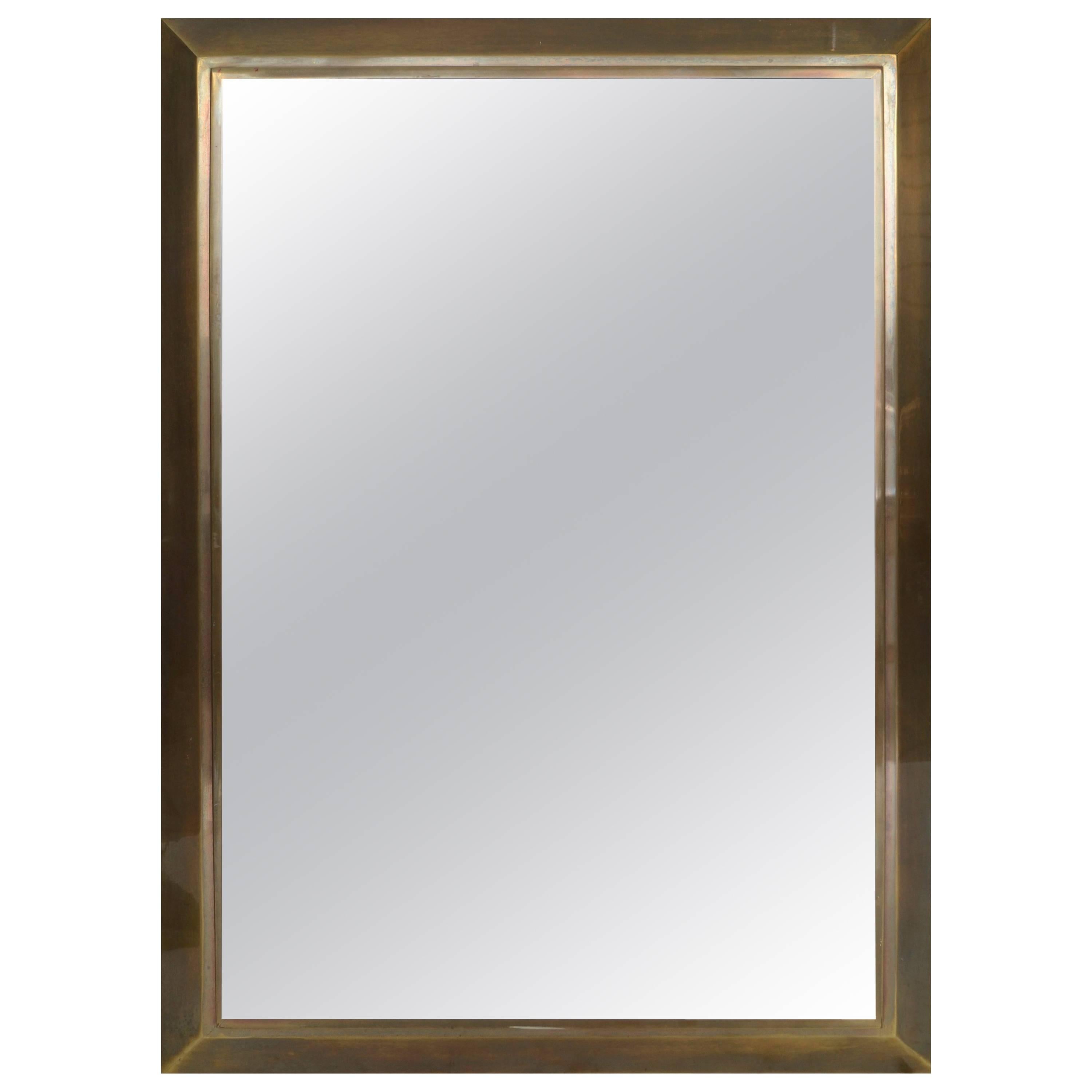 LaBarge Patinated Brass Frame with Beveled Mirror