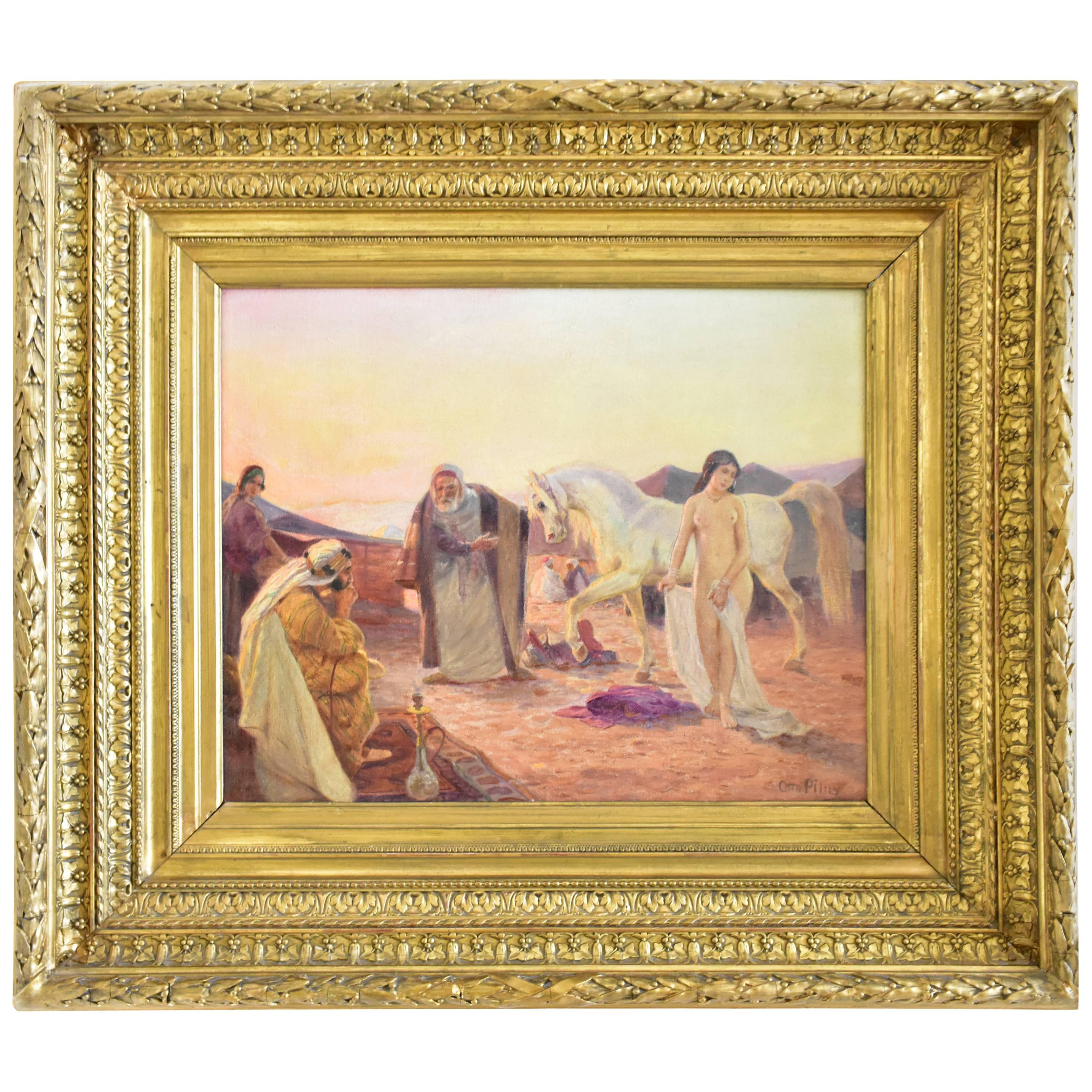 Oil Painting titled "The Slave Merchant" by Ottto Pilny, Signed For Sale