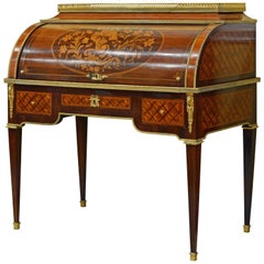 Superior 19th Century French Louis XVI Style Parquetry/Marquetry Cylinder Desk
