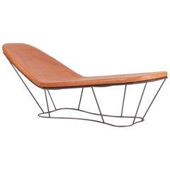 Contemporary Steel and Cognac Leather Lounge Chair by Xavier Lust