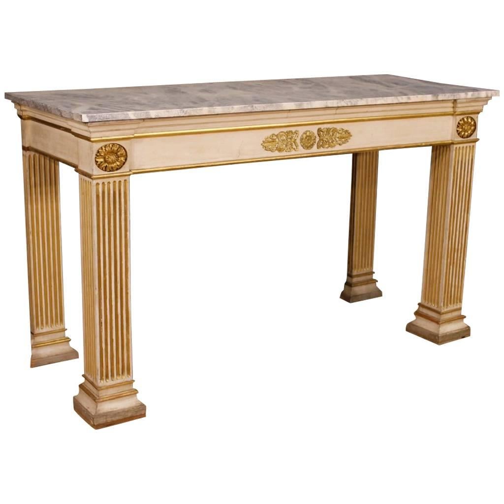 French Console Table in Lacquered and Giltwood in Empire Style, 20th Century