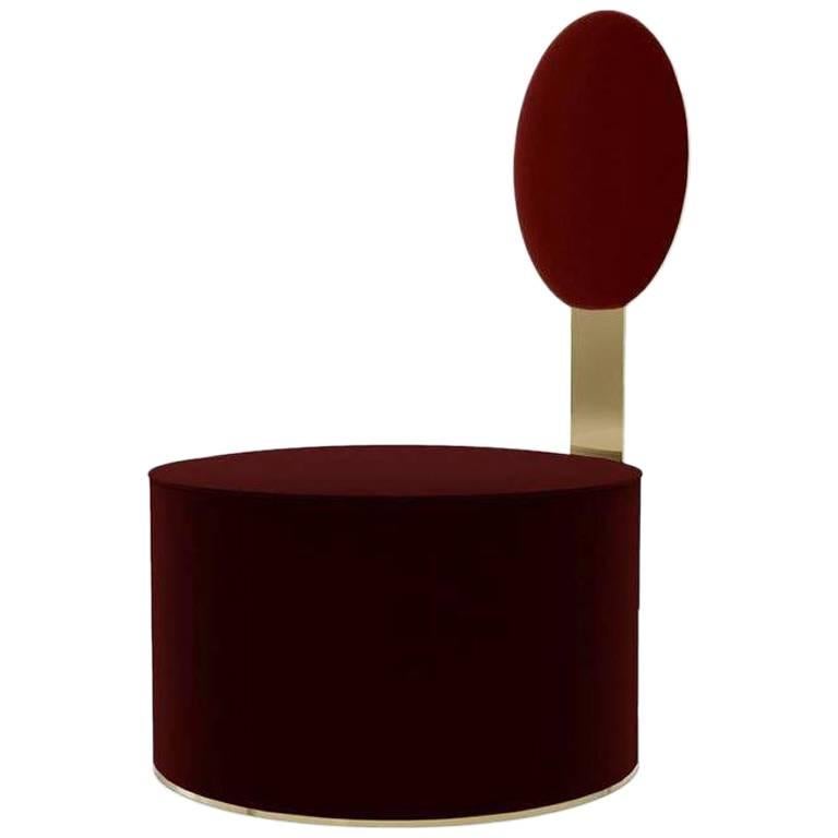 Pop Chair in Satin Brass Finish and Red Burgundy Velvet by Artefatto Bespoke For Sale