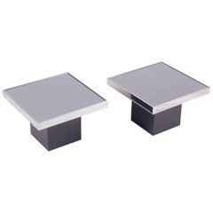 Willy Rizzo Side Tables with Chrome and Smoked Glass