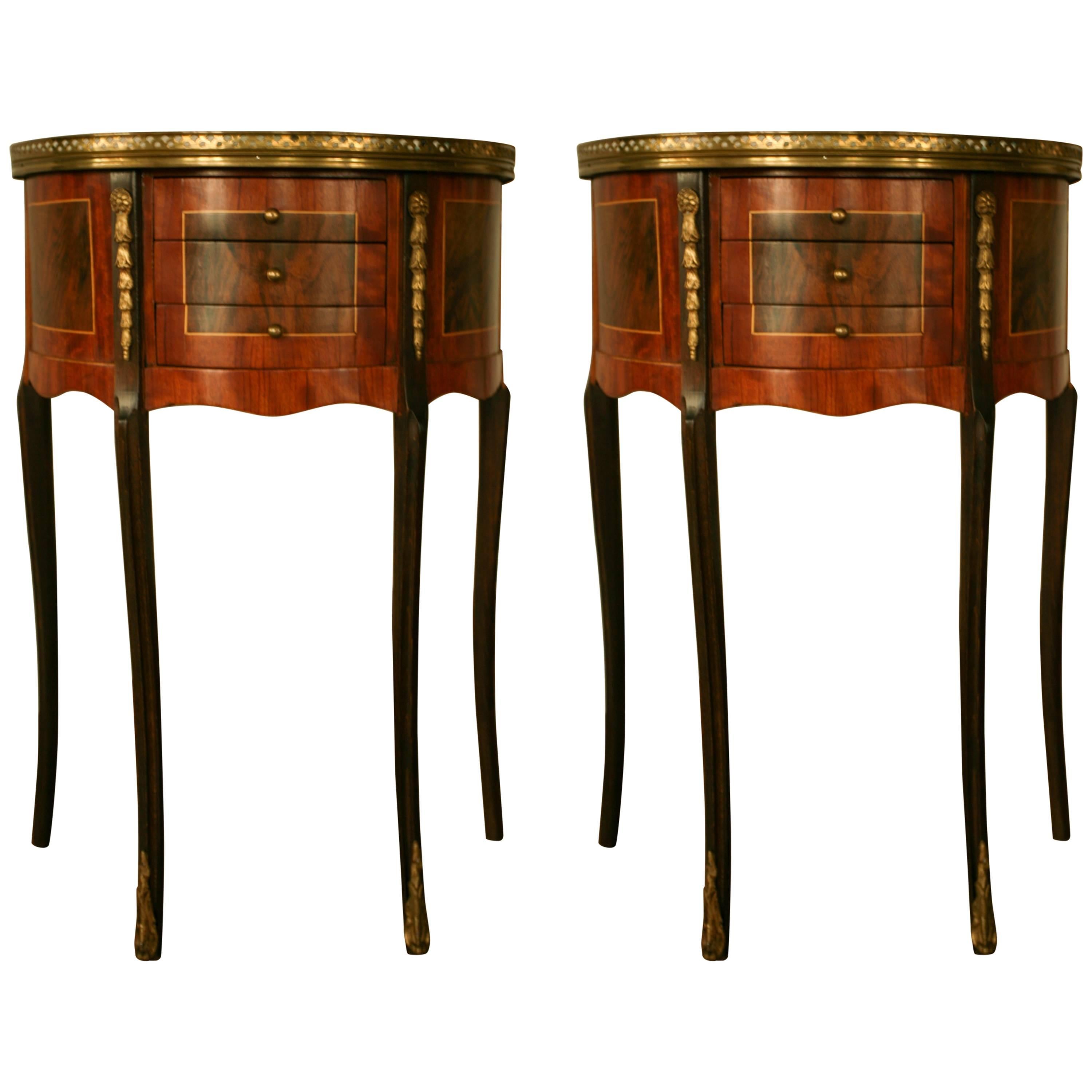 19th Century Pair of Fine French Demilune Mahogany Side Tables