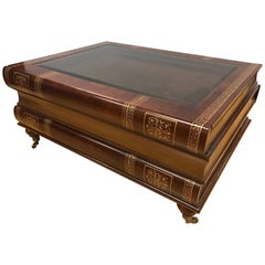 Stack of Books Coffee Cocktail Table with Three Drawers and Glass Display Top