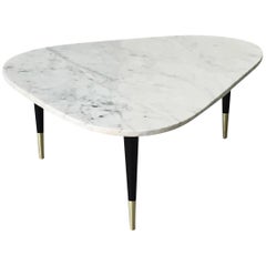 Italian Marble-Top Coffee Table with Brass Caps After Gio Ponti, Midcentury
