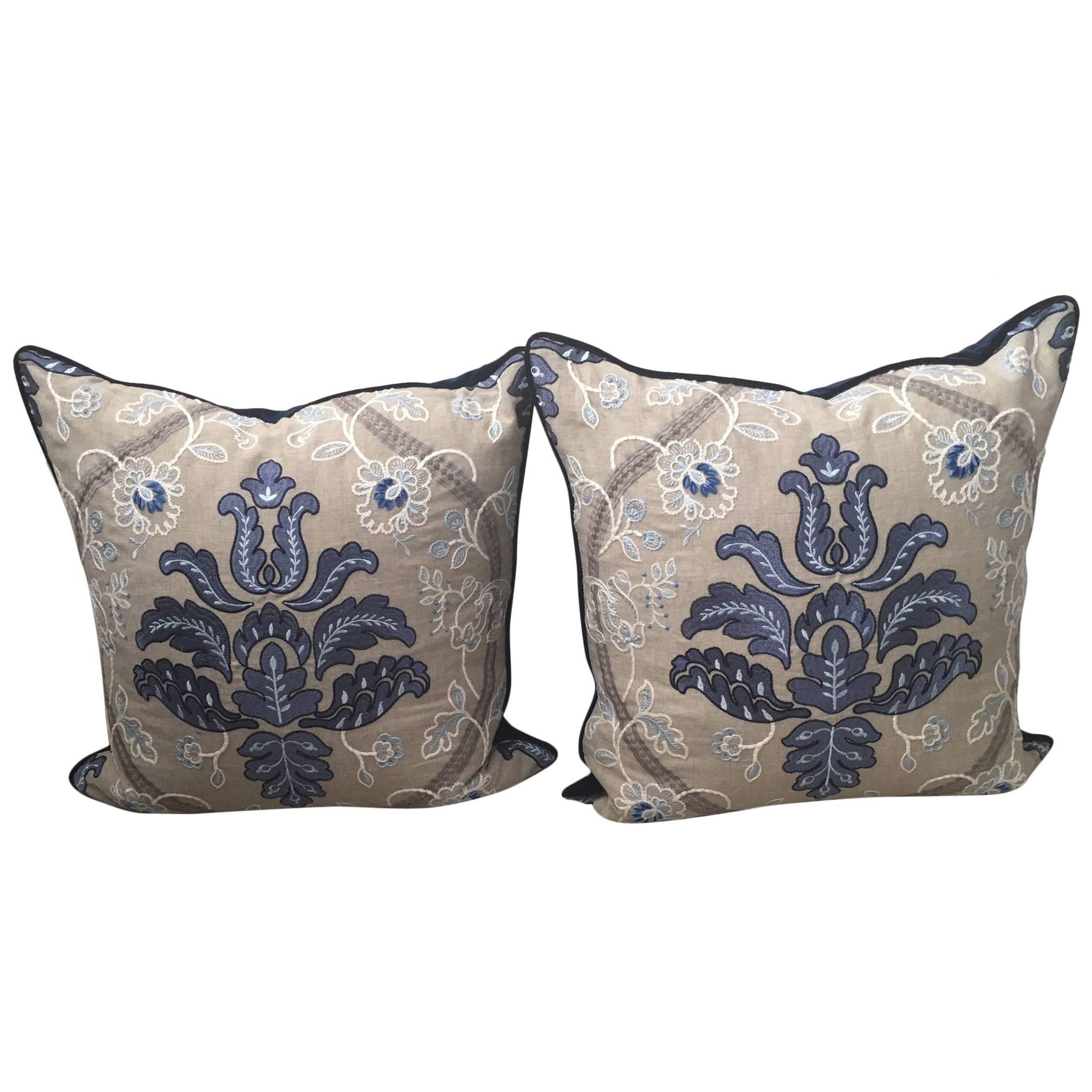 Embroidered  Scalamandré Pillows, Pair  For Sale