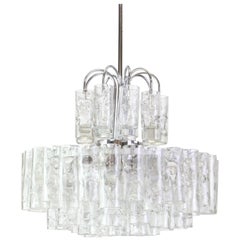 Stunning Murano Ice Glass Tubes Chandelier by Doria, Germany, 1960s