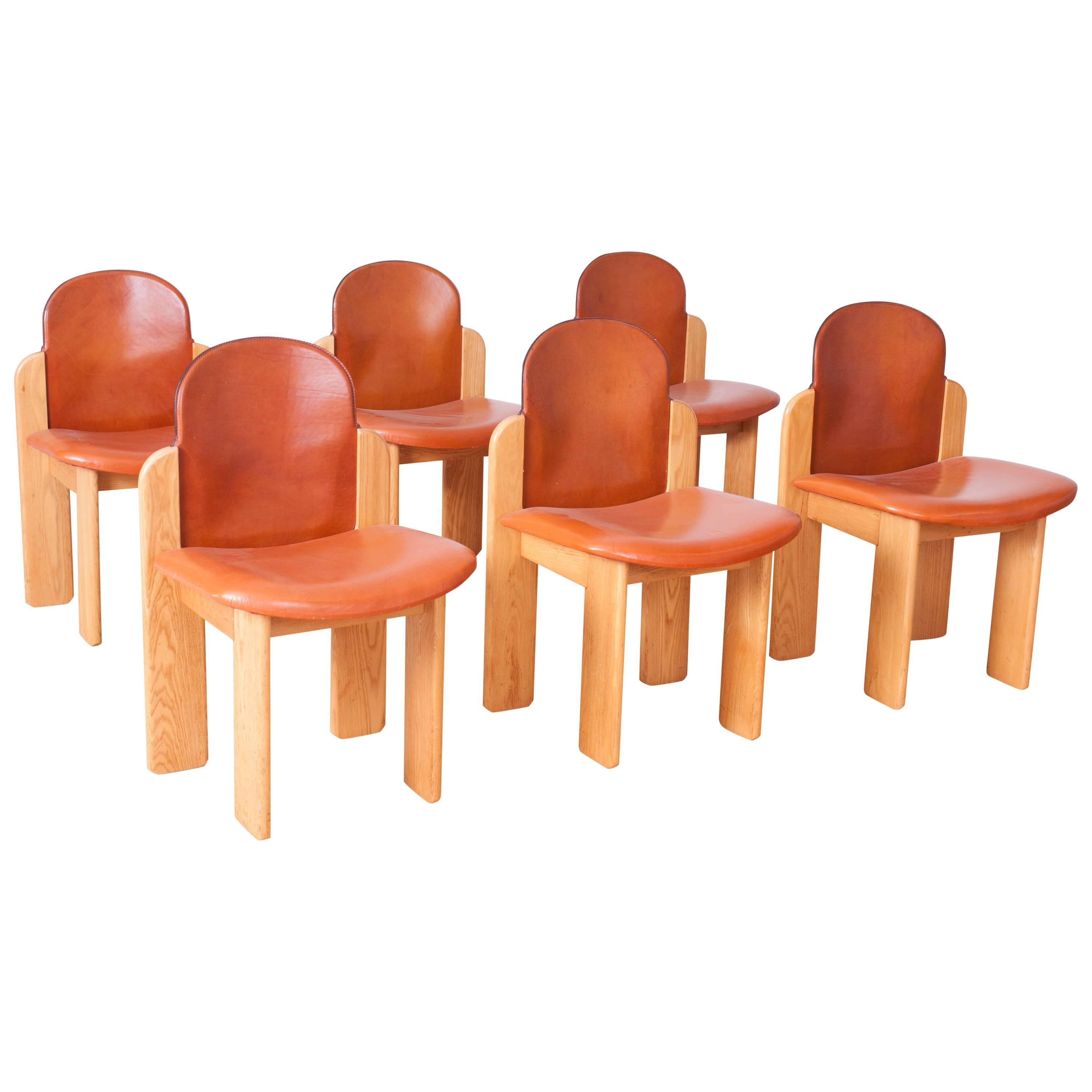 Silvio Coppola Dining Chairs in Ash and Cognac Leather