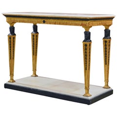 Swedish Gustavian Egyptian Themed Giltwood and Ebonized Marble Top Console Table