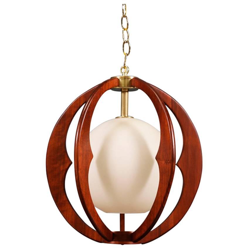 Midcentury Sculpted Walnut Globe Pendant Chandelier