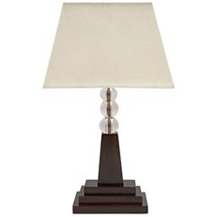 French Art Deco Wood Table Lamp with Glass Ball Details, circa 1930s