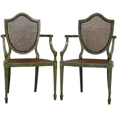 Pair of Early 20th Century English Adams Style Painted Shield Back Armchairs