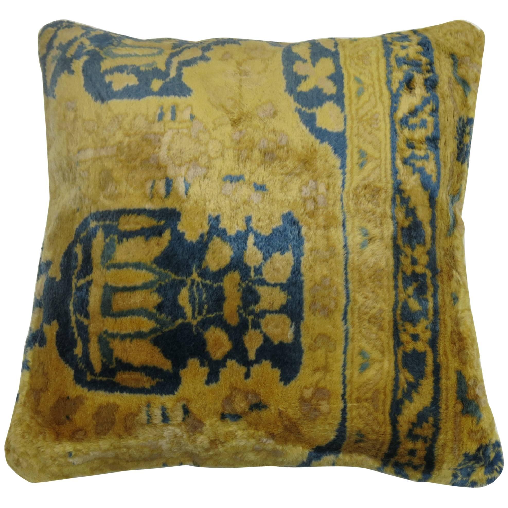 Blue Gold Indian Agra Rug Pillow