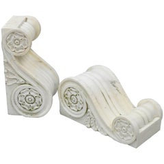 Pair of Hand-Carved Carrara Marble Corbels Architectural Garden Elements