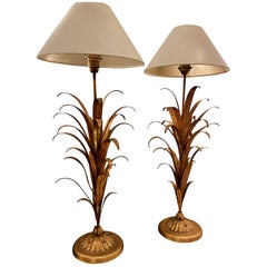 Pair of Mid-Century Modern Gilt Metal Wheat Sheaf Lamps