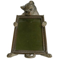 Very Rare Cold Painted Bronze Novelty Photograph Frame, Cat with Glass Eyes