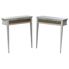 Gustavian Painted Console Tables Having Greek Key Detail, a Pair