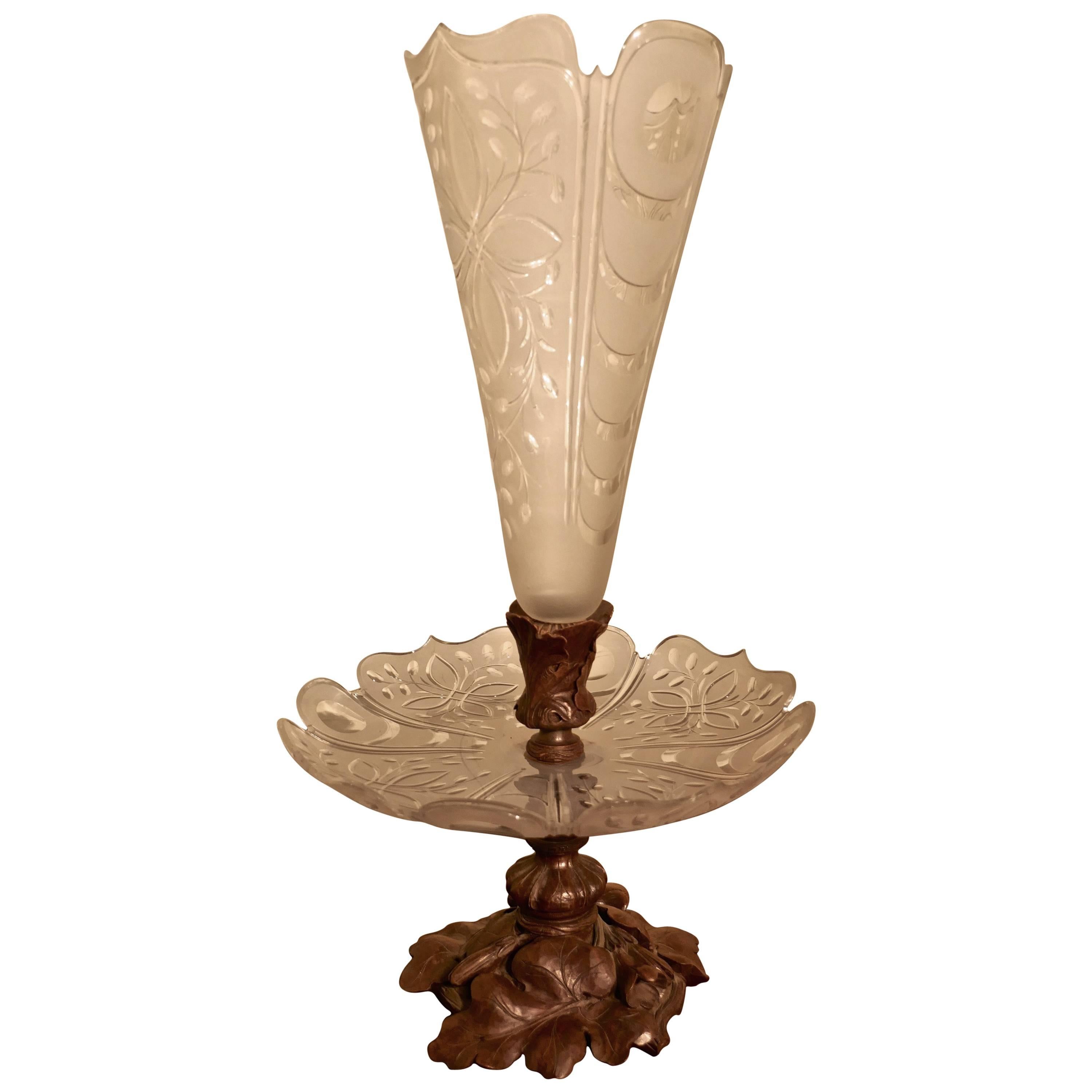 Baccarat Crystal Epergne, with Black Forest Carved Base Centrepiece For Sale