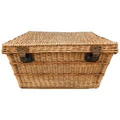 Large French Woven Willow Wicker Basket Trunk