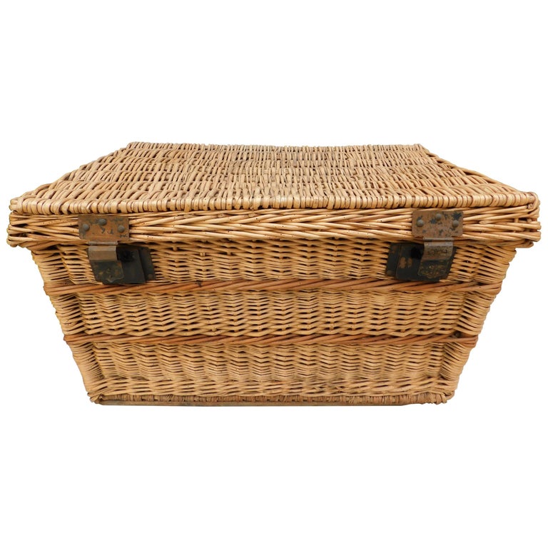 Large French Woven Willow Wicker Basket Trunk at 1stDibs