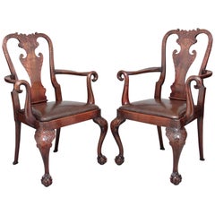 Antique Pair of 19th Century Carved Mahogany Armchairs
