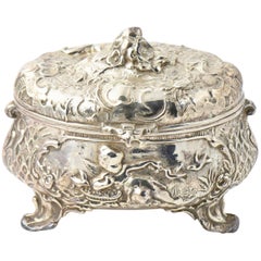 Antique Silver Plate Cherub Angel Floral Box