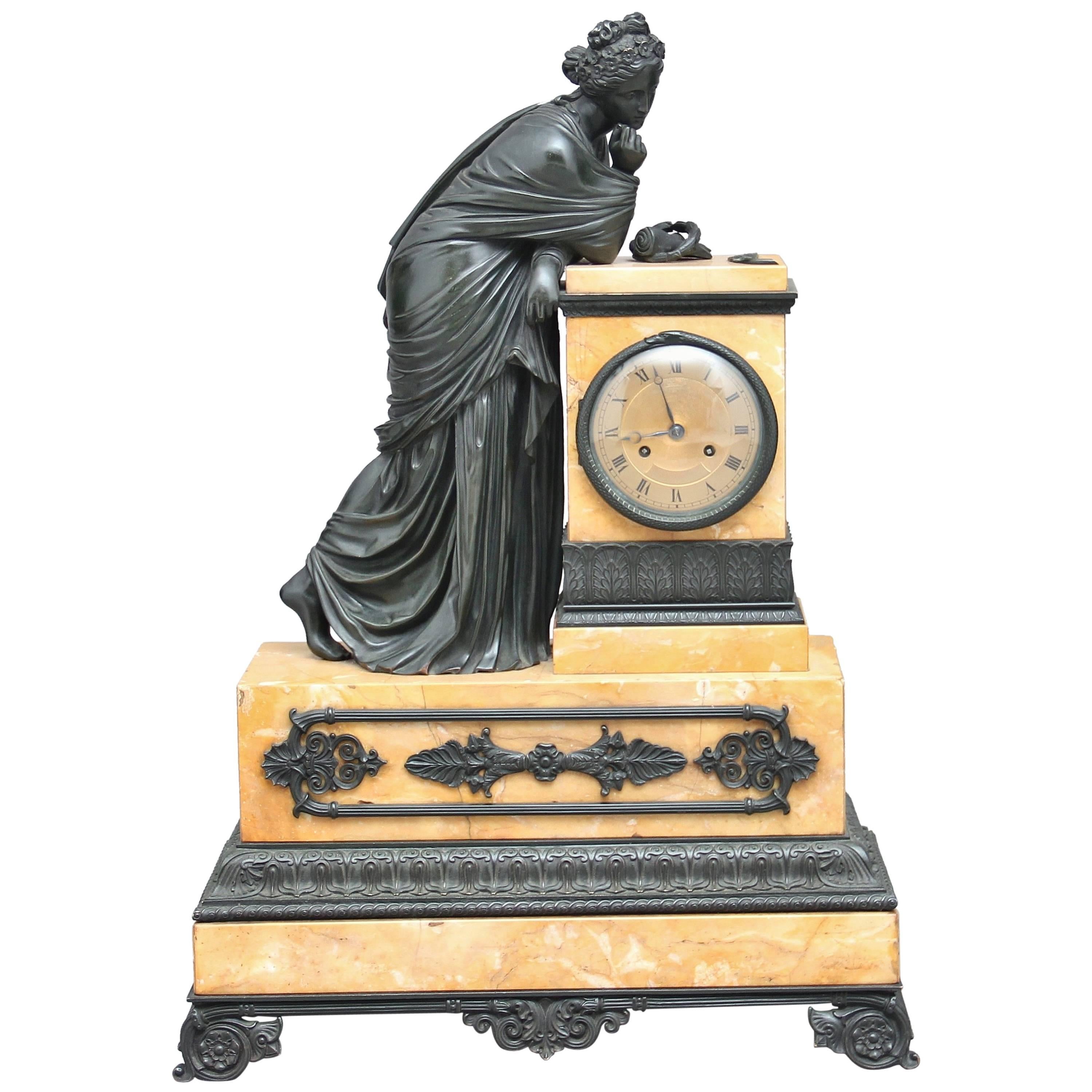 Early 19th Century French Bronze and Marble Mantel Clock