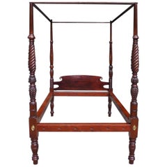 Antique American Classical Mahogany Four Poster Tester Bed, Attrib. S. McIntire C. 1800