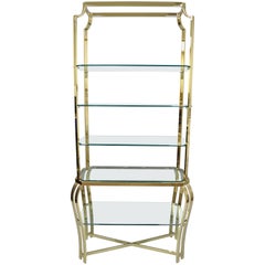 Hollywood Regency Messing & Glas Etagere Gold Bücherregal im Milo Baughman Stil