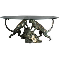 Vintage Oval Coffee Table in Cast Bronze and Glass, Belgium, 1960s