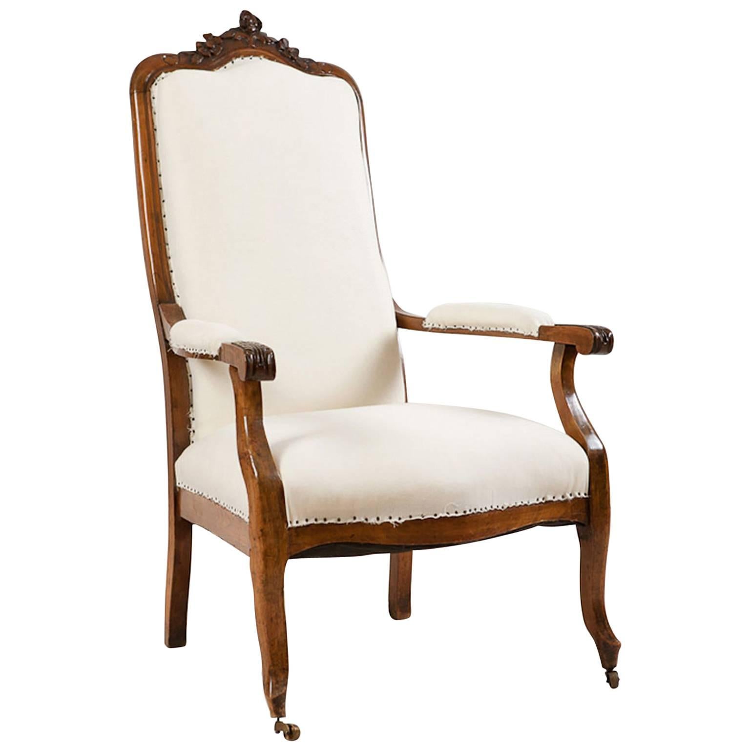 French Napoleon III Fauteuil/ Armchair in Walnut with Upholstery, circa 1870