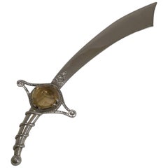 Antique Fabulous English Sterling Silver and Citrine Sword Letter Opener, 1929