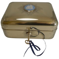 Antique Magnificent Polished Brass Jewellery Box with Wedgwood Plaque, circa 1860