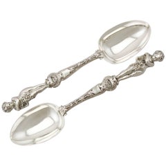 Antique 1870s Victorian Pair of Sterling Silver Serving Spoons